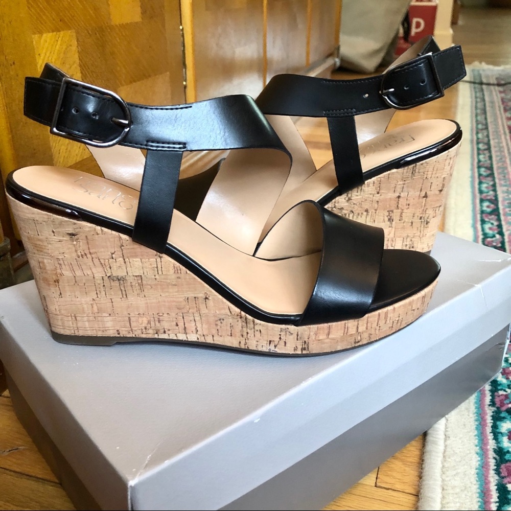 Franco Sarto Black Marabel Cork Wedge Sandal